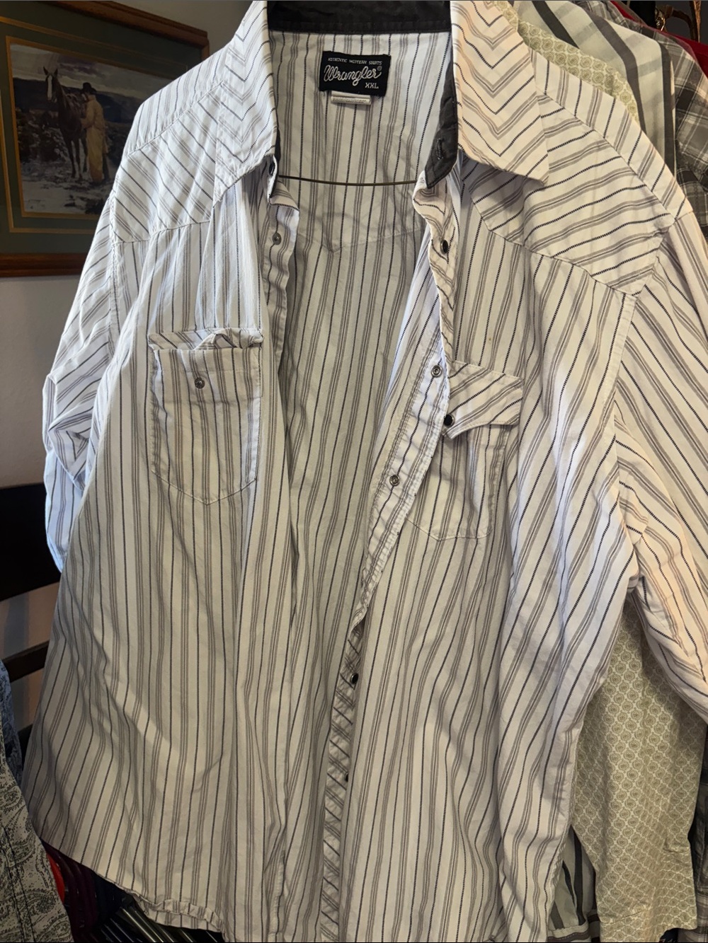 Wrangler Men's White Shirt with Black Pinstripes